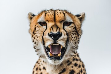 Wall Mural - A close-up shot of a cheetah's open mouth, highlighting its unique features and potential for use in wildlife or educational settings