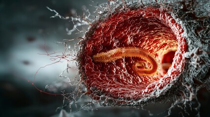 Poster - Scientific diagram of taenia saginata life cycle laboratory setting educational image close-up biology concept