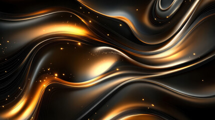 Wall Mural - luxurious abstract background with flowing golden waves and sparkles