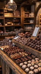 Wall Mural - A chocolatier shop with handmade truffles and bonbons displayed. pic