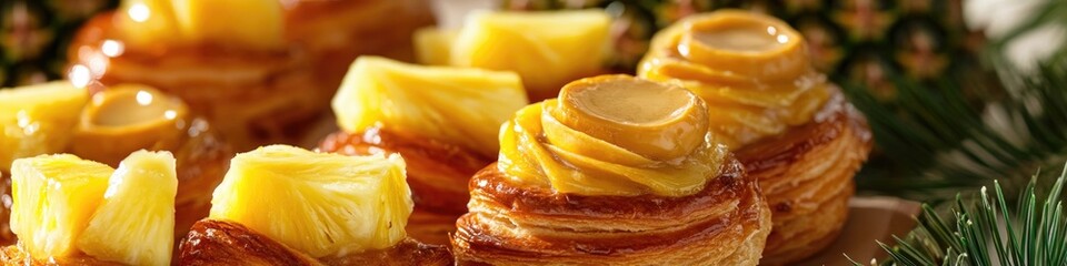 Wall Mural - A close-up shot of a pastry topped with pineapple slices, perfect for a dessert or snack