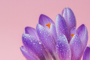 Canvas Print - A close-up shot of a purple flower with water droplets on its petals