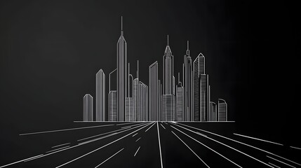 Wall Mural - Futuristic City Skyline Sketch on Dark Background Symbolizing Innovation