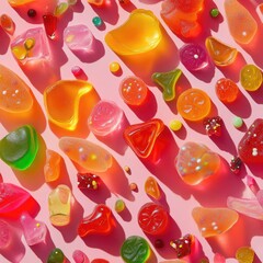 Canvas Print - Vibrant candies in various colors arranged on a pink background