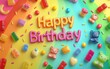 © Антон Федченко - of Happy Birthday Designed Using Colorful Candy Pieces and Gummy Bears on a Bright Rainbow Background, Playful and Cheerful