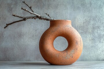 Wall Mural - A ceramic vase with a single twig protruding from its opening