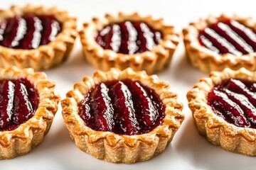 Wall Mural - Assortment of small savory and sweet pies on a white plate, perfect for a party or buffet