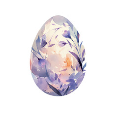a watercolor painting of an egg with flowers and leaves surrounding it. the painting has a soft, dre