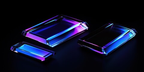 Abstract glass shapes with vibrant neon lighting.