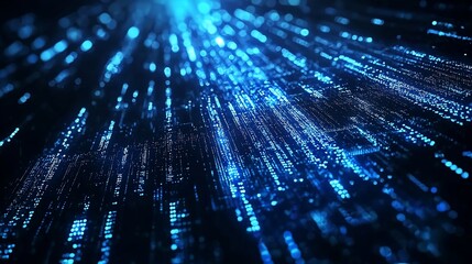 Blue digital data stream, futuristic background