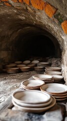 Wall Mural - A pottery kiln with freshly fired ceramic pieces cooling nearby. pic