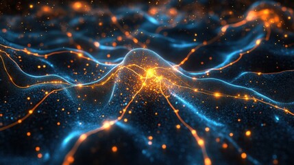 Abstract neural network visualization with glowing connections and dynamic energy flow