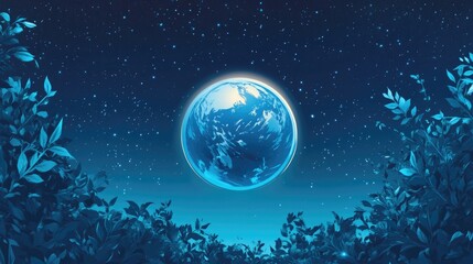 Wall Mural - glowing planet earth with starry sky in the background