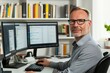 © Ева Поликарпова - A person seated at a desk with dual screens, focused on work