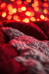 Poster - A cozy moment captured - a soft blanket with warm lights in the background, perfect for a peaceful atmosphere