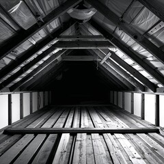 Poster - Attic area black and white on plain white background