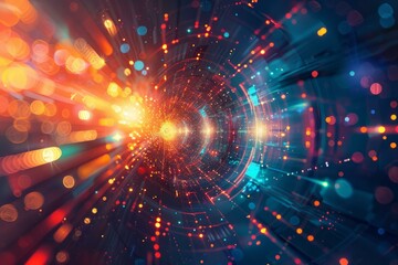 Wall Mural - vibrant and futuristic abstract technology tunnel with glowing particles and lights in a digital bac