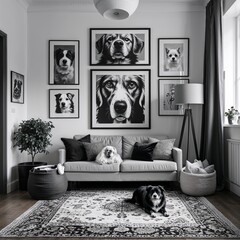 Wall Mural - Dog room area black and white on plain white background