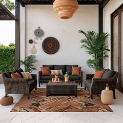 Wall Mural - Outdoor lounge area brown and black on plain white background