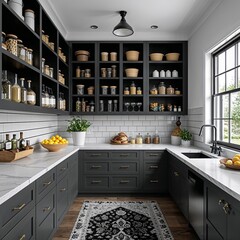 Wall Mural - Pantry area black and gray on plain white background