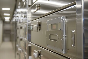 Wall Mural - modern server racks with flashing led lights working on hosting service in a server room