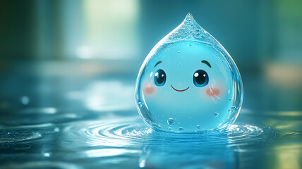 Wall Mural - Water drop cartoon animation. Water, environment and ecology concept