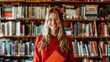 © Anna Huchak - A smiling woman with long blonde hair stands in front of bookshelves