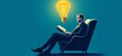 © Zue - A businessman in an armchair reads a book with a painted light bulb