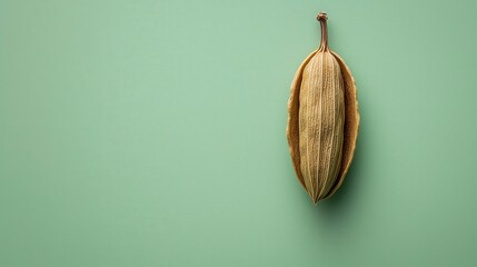 Wall Mural - Dried Brown Seed Pod on Soft Green Background Capturing Organic Natural Beauty in Simple Minimalist Style