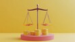 © MAGNIFIER - Risk and reward, balancing scale with money and risk, 3D illustration.