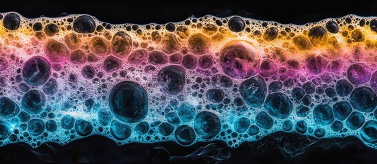 Wall Mural - colorful soap bubbles against a black background with vibrant rainbow hues