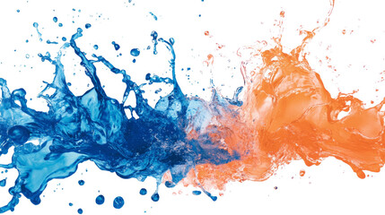 Wall Mural - An abstract image depicting a vibrant blue and orange liquid splash against a black background showcasing dynamic movement and contrasting colors.