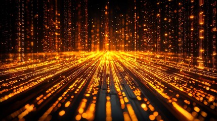 Golden data stream converging, futuristic background