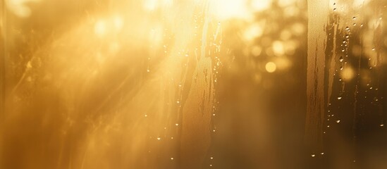 Wall Mural - abstract defocused golden sunlight with water droplets on glass surface
