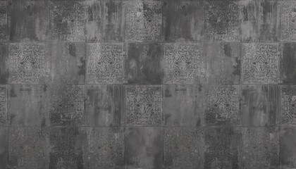 Wall Mural - distressed concrete wall pattern with ornate detailing, grey color tones, industrial, textured tile design