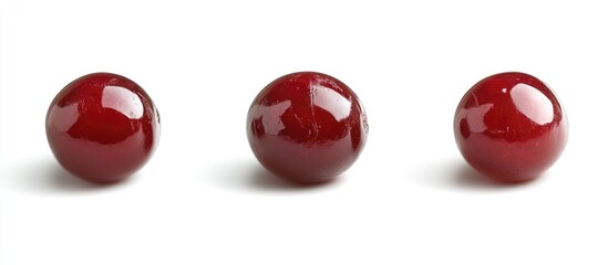 Wall Mural - three red glossy spheres arranged on a white background