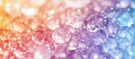 Wall Mural - colorful abstract background with water droplets on glass surface creating rainbow effect and bokeh 