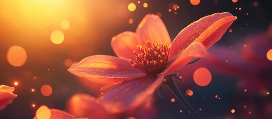 Wall Mural - macro shot of pink flower with bokeh light effects and warm tones