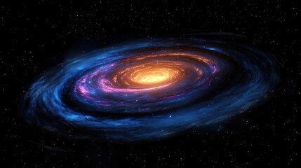 Wall Mural - majestic spiral galaxy with vibrant blues and purples swirling through space, golden core glowing ag