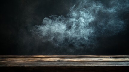 Aufkleber - A dark background features wisps of smoke rising above a wooden surface, creating a mysterious and atmospheric ambiance.