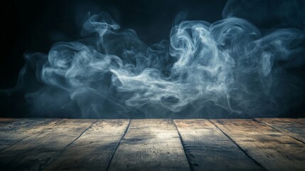 Poster - A misty smoke effect billows above a wooden surface, creating a mysterious and atmospheric background.