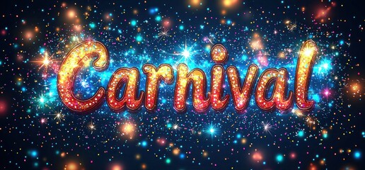 Wall Mural - Festive carnival celebration with colorful typography, confetti, fireworks, and a vibrant night sky background Generative AI