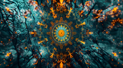 Wall Mural - A colorful, abstract design with a blue center and orange edges.