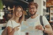 © Fox - Young Couple Enjoying Summer Vacation with Map in Hand at Trendy Caf