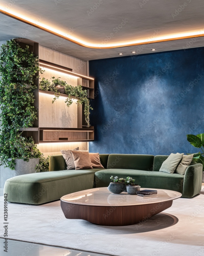 Levanto living room featuring deep cobalt blue walls with a gradient ...