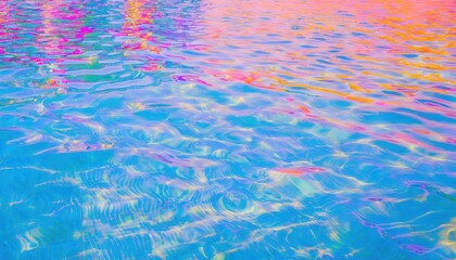 Poster - vibrant rippling water with surreal pink, orange, and blue reflections, abstract liquid texture ideal for background and design

