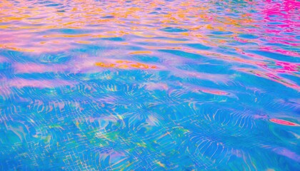 Poster - vibrant rippling water with surreal pink, orange, and blue reflections, abstract liquid texture ideal for background and design

