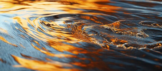 Close-up of rippling water surface reflecting warm sunset colors