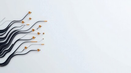 Abstract display of black wires with orange components on a minimalist light background