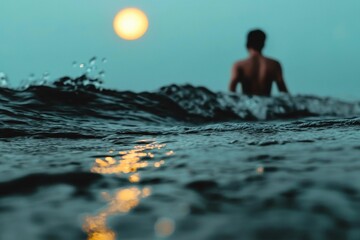 Wall Mural - Radiant moonlit ocean waves remote beach nighttime atmosphere close-up view mystical elegance